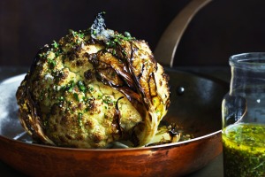 Whole roasted cauliflower with lemon and mustard. 
