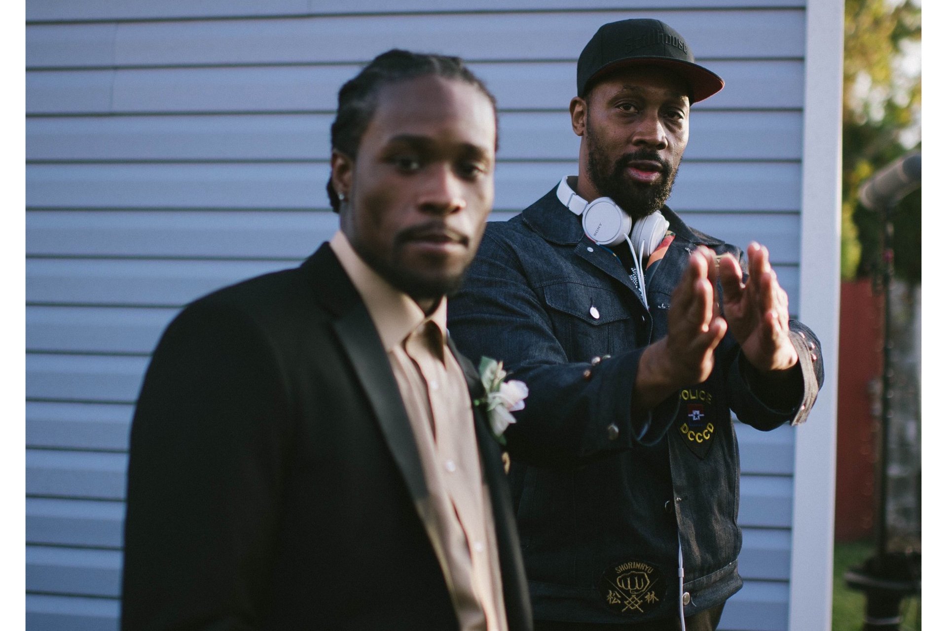 Shameik Moore and RZA on set.