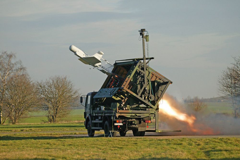 A KZO tactical unmanned aerial system is launched from the ground.  