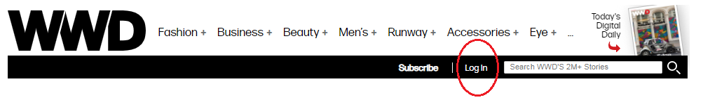 WWD banner showing Log In link