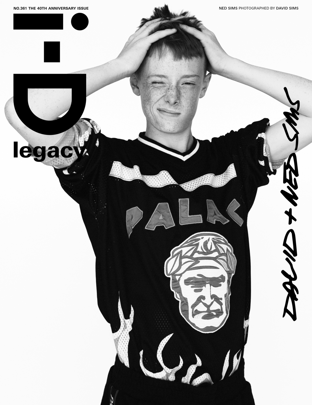 Ned Sims wearing Palace photographed by his father ​David Sims​ for the i-D magazine 40th anniversary issue.