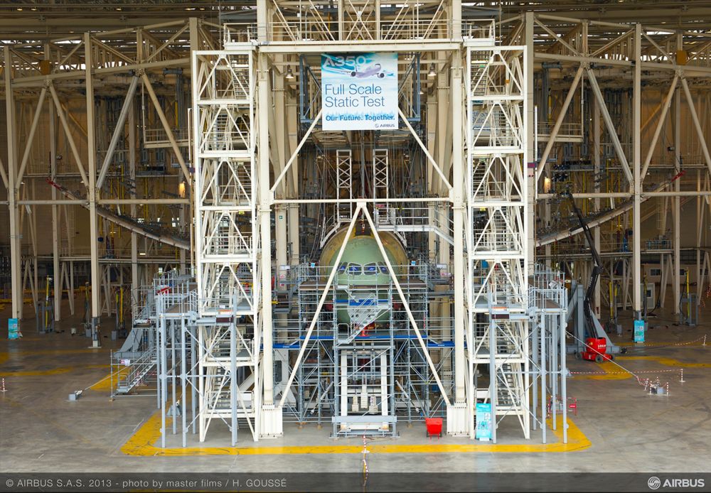 A350 XWB wings are evaluated using the maximum load weight during ground-based structural testing