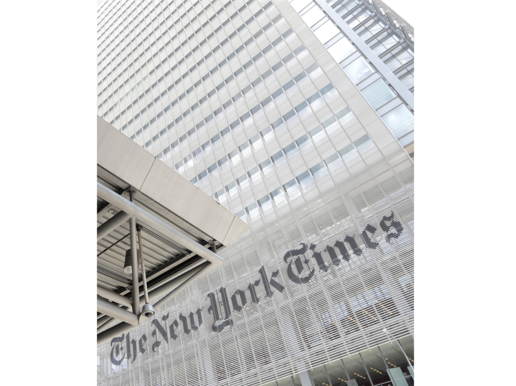 FILE - This June 22, 2019 file photo shows the exterior of the New York Times building in New York. The New York Times Co. said Wednesday, July 22, 2020, that it is promoting its chief operating officer, Meredith Kopit Levien, to CEO. She will start in the new role on Sept. 8, succeeding Mark Thompson, who has been president and CEO since 2012. (AP Photo/Julio Cortez, File)