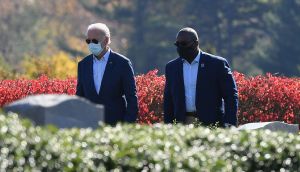 President-elect Joe Biden leaves after visiting his family grave site at St. Joseph on the Brandywine Roman Catholic Church in Wilmington, Delaware . Photograph:  Angela Weiss/AFP via Getty Images