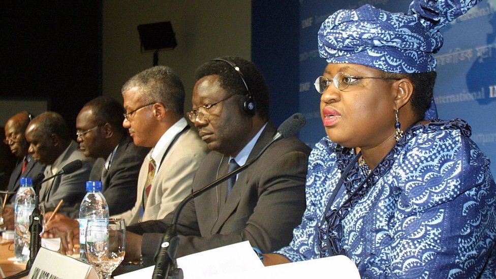 Ngozi Okonjo-Iweala at African finance ministers' press briefing in 2003