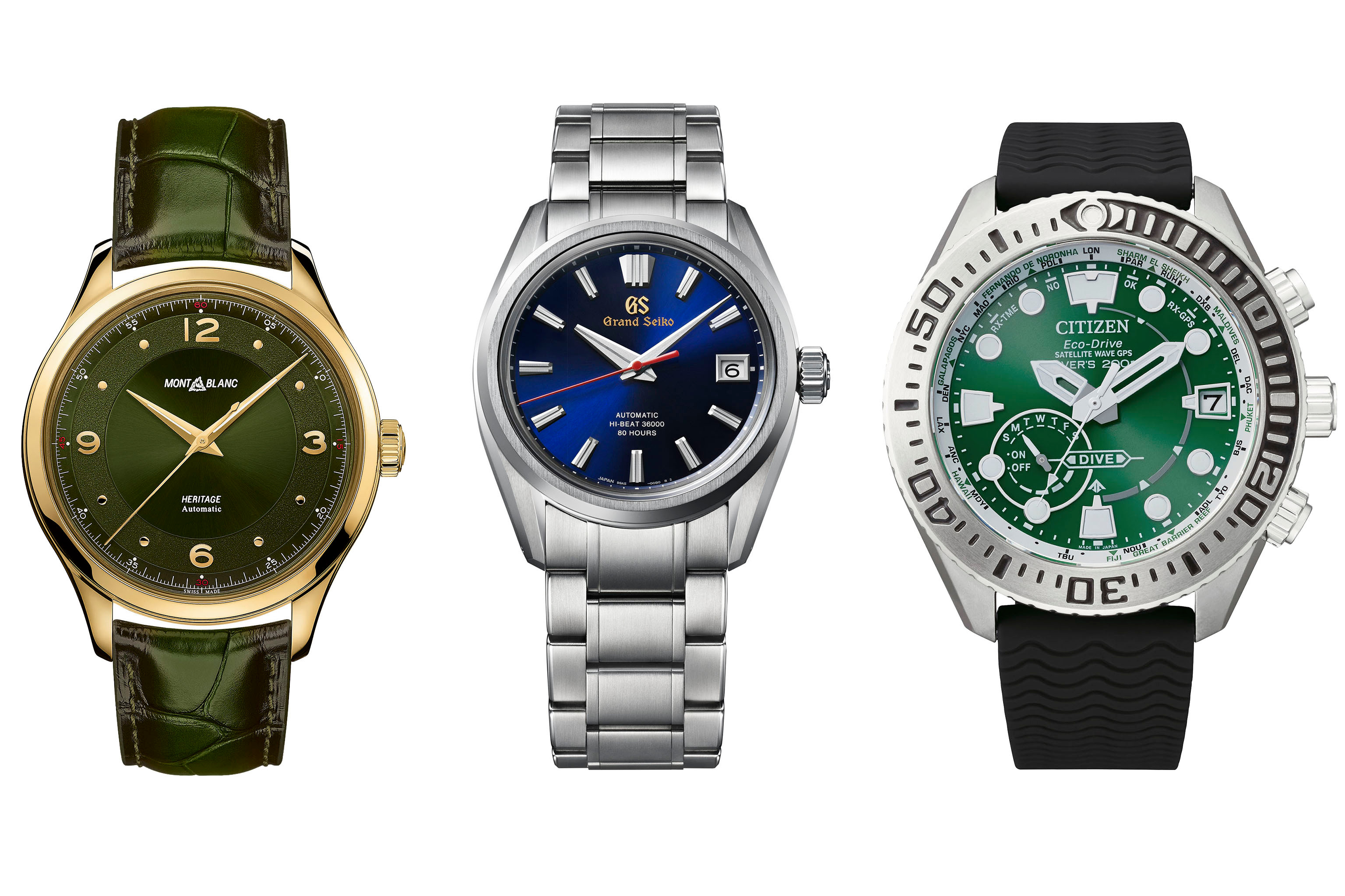 From Left: Montblanc, Grand Seiko, and Citizen
