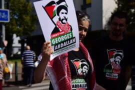 Protest in Lannemezan, France, outside the jail where Georges Abdallah is held. (Photo: Collectif Palestine Vaincr)