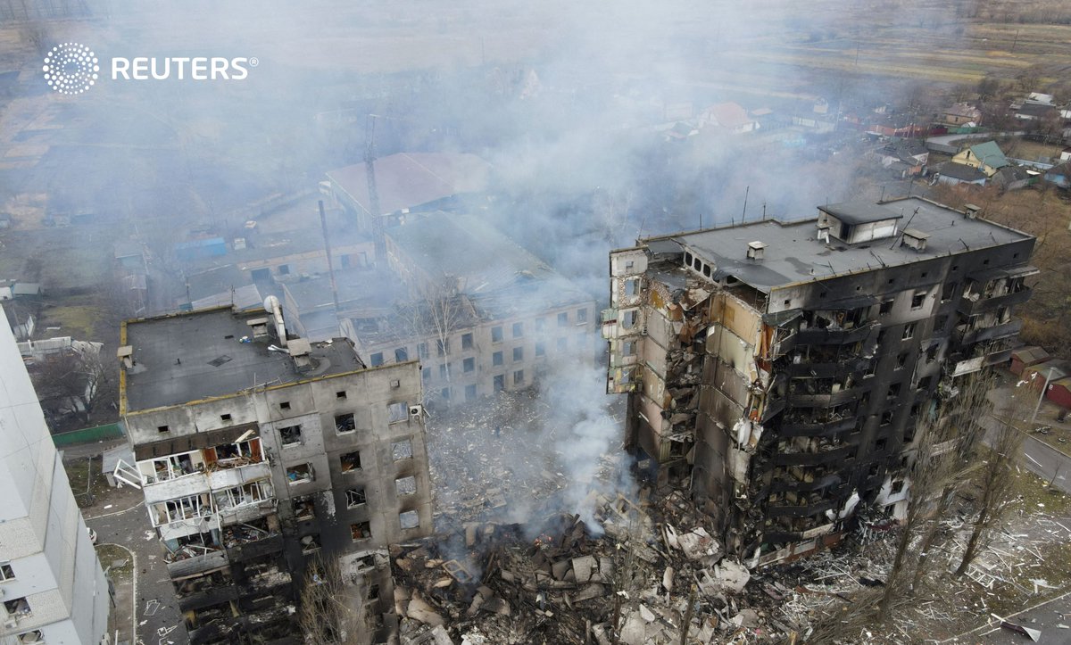 A residential building in the settlement of Borodyanka in the Kyiv region was destroyed by shelling ...