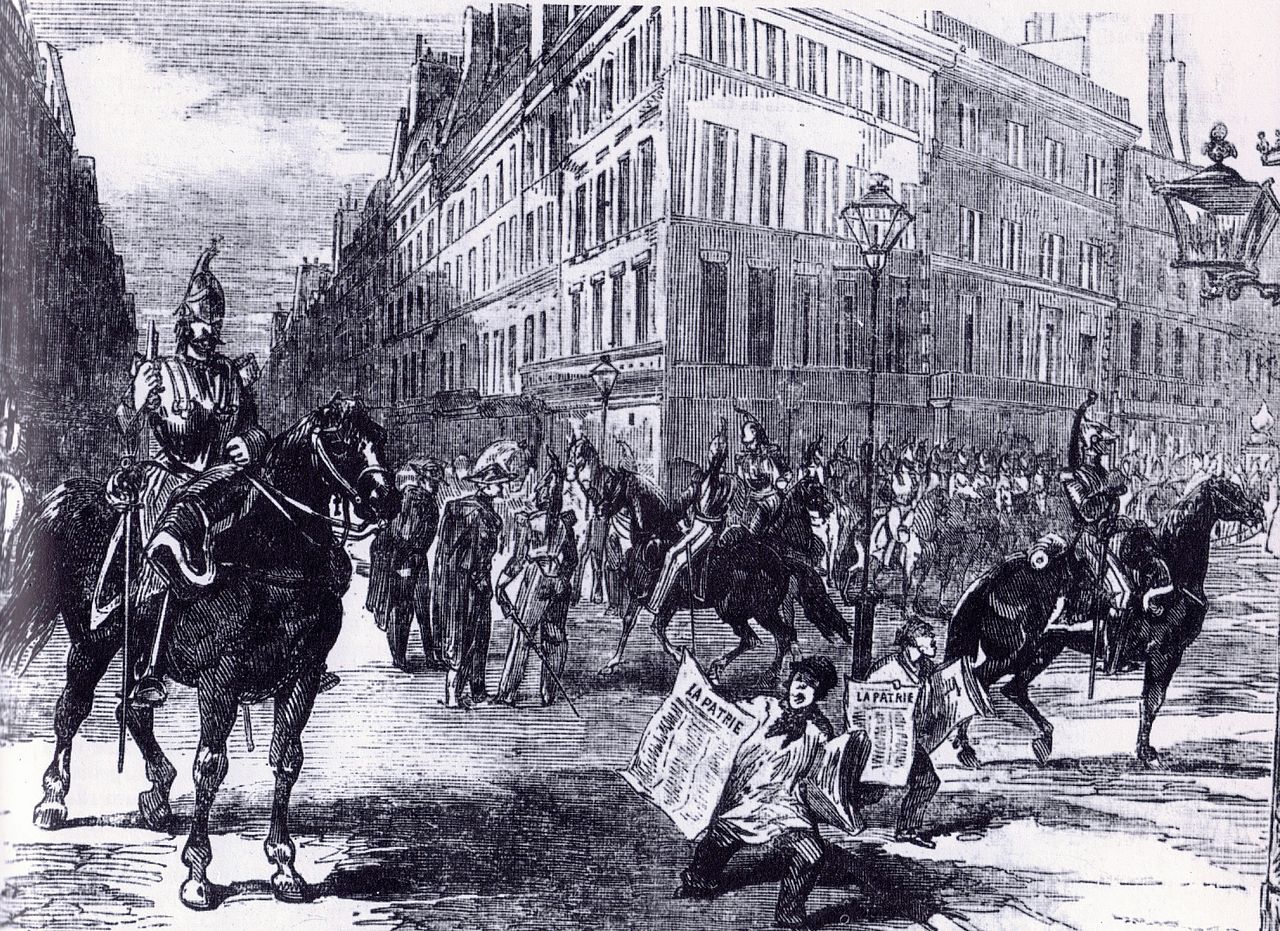 Coup d Etat 1851 / Cavalerie de dAllonville dans les rues de Paris, le 2 dcembre 1851  Gravure ancienne - Anonyme, 1851 ou 1852.