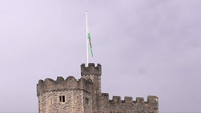 Flag at half mast at Cardiff Castle