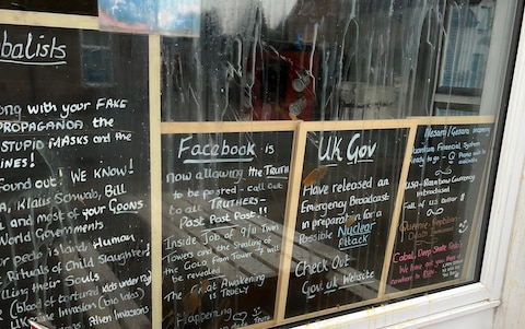 Anti-monarchy signs were placed in the window of the fish and chip shop on Thursday