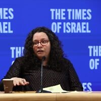 Rabbi and attorney Noa Sattath, executive director of the Association for Civil Rights in Israel at a ToI Live event in Jerusalem's Israel Democracy Institute, December 15, 2022. (Oded Antman/IDI)