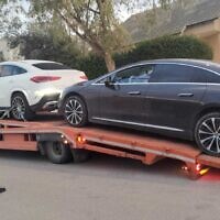 Luxury cars seized as part of an investigation into alleged corruption in the Defense Ministry construction tender process, February 13, 2023 (Israel Police)