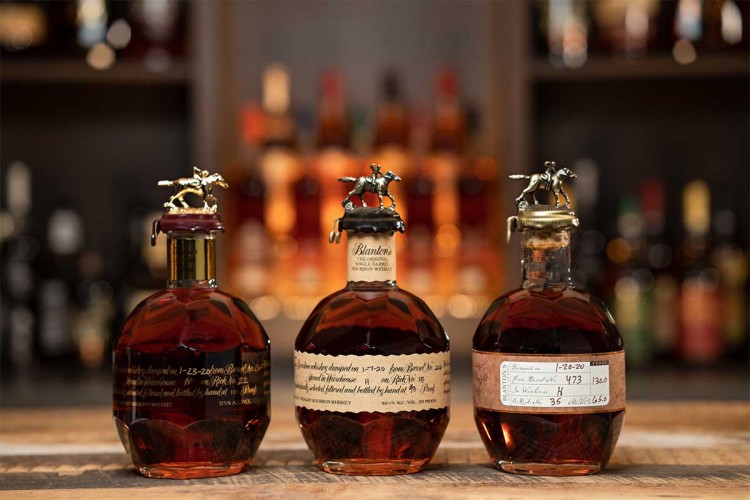 Three bottles of Blanton's, a hard-to-find bourbon from Buffalo Trace