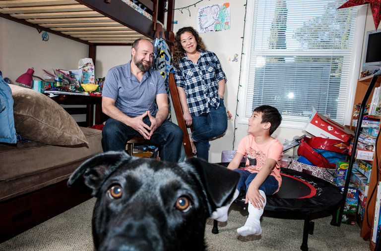Jessica Wang with her husband, Wil Fluewelling; their son, William; and their dog, Addison. She feels she is living on borrowed time in the increasingly expensive Bay Area.