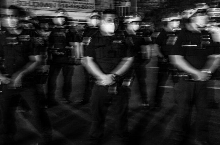 New York City police during a protest against the killing of George Floyd in Brooklyn in May.