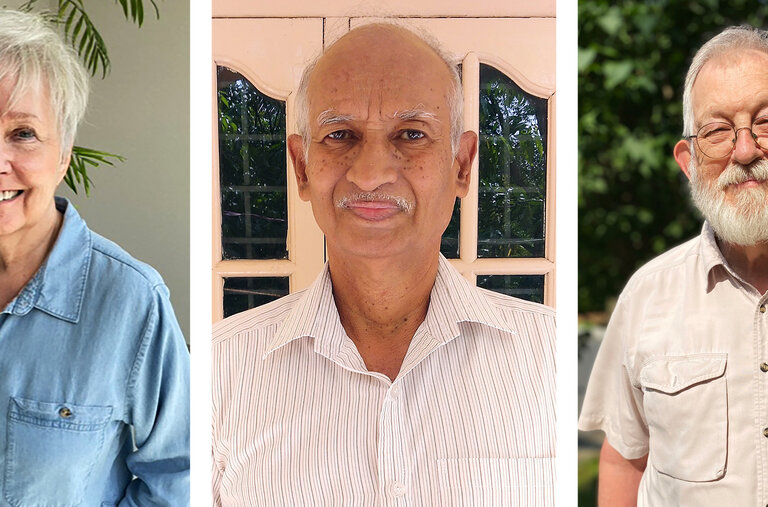 Janet Cathcart (left), Sivaram Pochiraju (center) and John Collinge (right) are old friends — though they have yet to meet in real life.