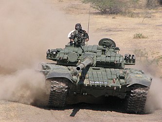 Ajeya of the Indian Army has a 7.62 mm PKT coaxial machine gun and 12.7 mm anti-aircraft machine gun