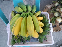 From left to right: plantain, red banana, apple banana, and Cavendish banana