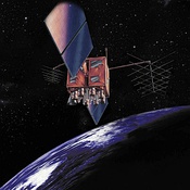 Artist's impression of GPS Block IIR satellite in Earth orbit