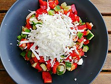 Green salad (left) and shopska salad (right)