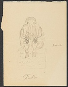 Dibujos a lápiz de Cthulhu realizados por Lovecraft en 1934 de su vista frontal, de perfil y trasera, respectivamente.