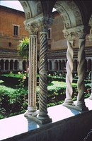 Two columns with Cosmatesque ornament in the cloister of San Paolo fuori le Mura, Rome.