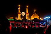 Left: the Shrine of Imam Ḥusayn; right: the shrine premises during Arba'een