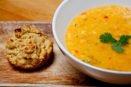 Vegan corn chowder with cornbread