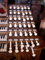 Stop knobs of the Baroque organ in Weingarten, Germany