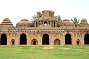 Lotus Mahal (left) and elephant stables: syncretic style monuments.