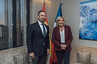 Santiago Abascal con Marine Le Pen y Viktor Orbán en un encuentro organizado por Vox