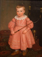 Young boy in pink, American school of painting (about 1840). Both girls and boys wore pink in the 19th century.