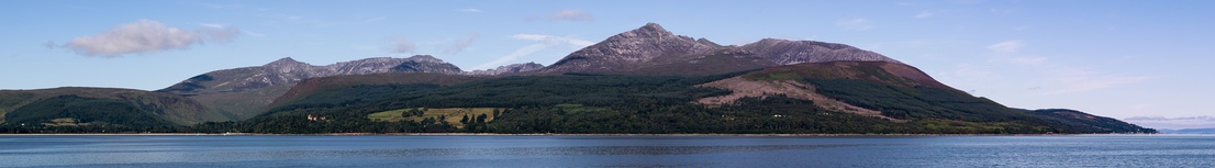  Arran's Northern hills, viewed from the Ardrossan ferry, with Goat Fell the tallest peak.