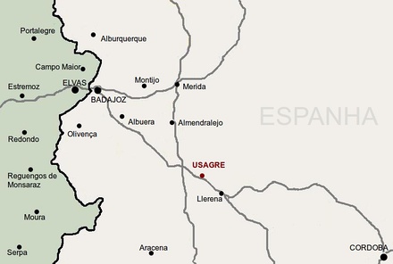 Map shows the area between Cordoba and Elvas, including Badajoz.