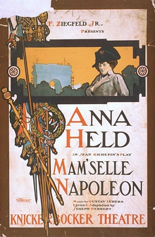 Poster promoting theatre performer Anna Held (c. 1898)
