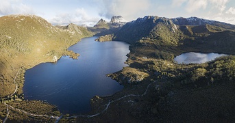 Aerial panorama of Cradle Mountain