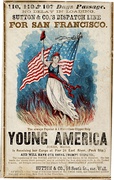 Columbia holding up a Phrygian cap on an advertisement for the clipper ship Young America