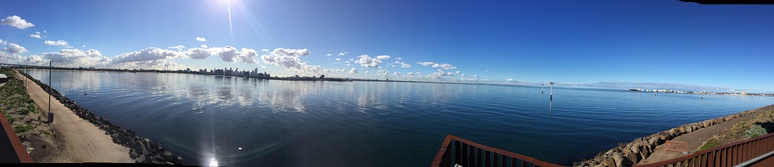  Hobsons Bay and Melbourne from Sandridge Lookout, looking  Across Hobsons Bay towards Port Melbourne (previously Sandridge)