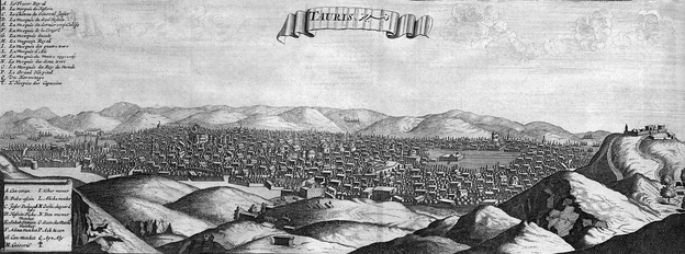  Panoramic view of Tabriz sketched by Jean Chardin, 1673