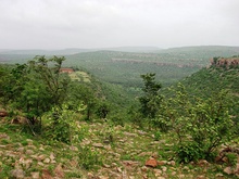 A view from nearby Kadabgatti hill (top) & Ghataprabha River at Gokak Falls.