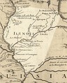 Tamarois et Caouquias on a French map of Illinois in 1718, south of the confluence of the Illinois and Mississippi rivers (approximate modern state area highlighted) from Carte de la Louisiane et du Cours du Mississipi by Guillaume de L'Isle