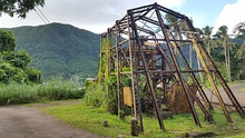 Remains of a World War II encampment and the historic tramway on the World War II Heritage Trail