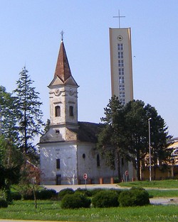 The old church of St. Jacob with the new one in the background