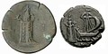 The lighthouse on coins minted in Alexandria in the second century AD (1: reverse of a coin of Antoninus Pius, and 2: reverse of a coin of Commodus)