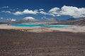 Incahuasi is the volcano at the left and El Fraile immediately right. The green lake is Laguna Verde
