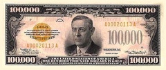 100 000 долларов 1934 года с портретом Вильсона для внутренних расчётов ФРС 