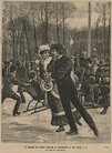 Ice skating party in Warsaw in the 1880s; Rockefeller Center ice rink in New York City; Ice hockey on the Nokia Arena ice rink in Tampere, Finland