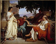 Horace, Virgil and Varius at the house of Maecenas l.t.r. Virgil, Horace, Rufus (in the background) und Gaius Maecenas. Painting by Charles Jalabert (ca. 1846)