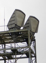 C-band horn antennas at a telephone switching center in Seattle, belonging to AT&T's Long Lines microwave relay network built in the 1960s.